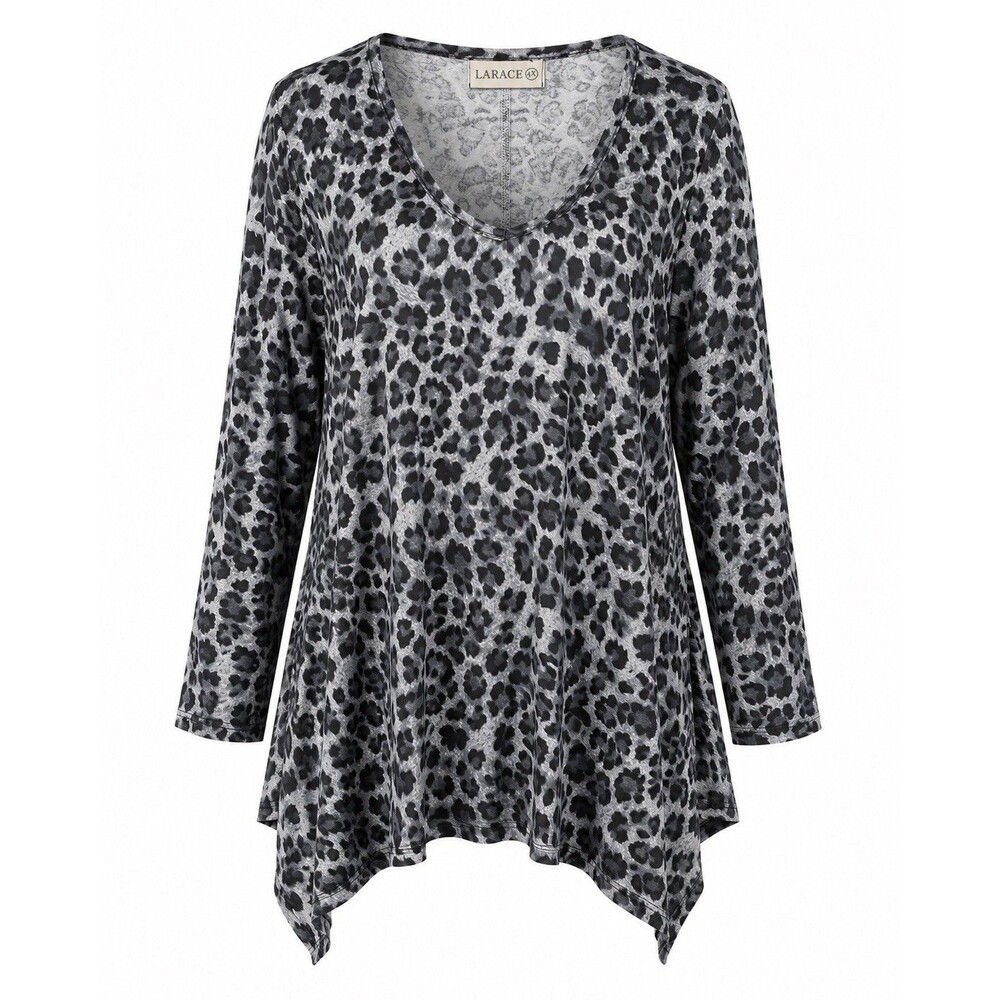LARACE Gray Black Leopard Print Handkerchief Hem Tunic Top Women’s 4X
